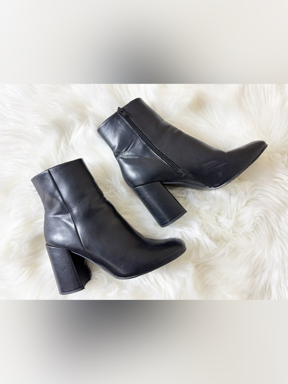 Madden Girl Black Faux Leather Square Toe Block Heel Ankle Boots Women Size 8.5M